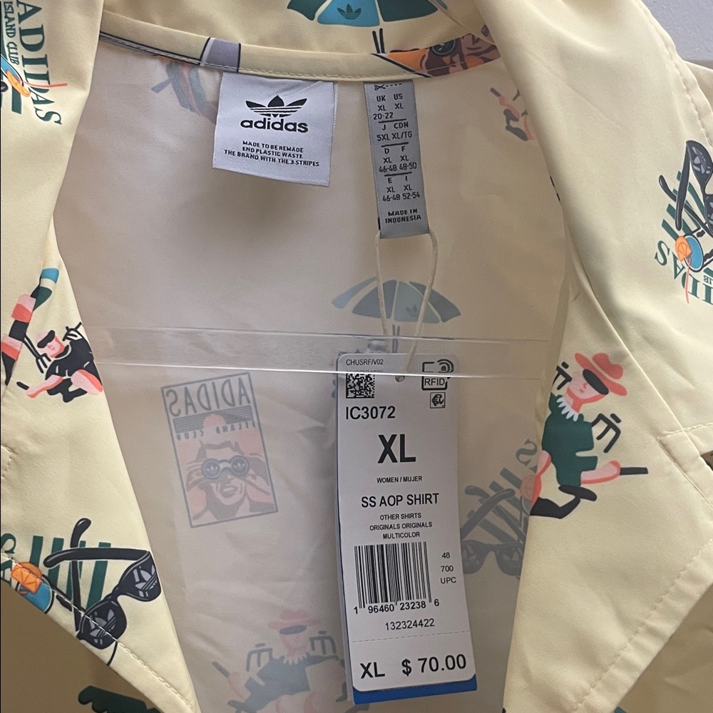 adidas Pale Yellow Tropical Print Short Sleeve Shirt & Shorts - Picture 2 of 8